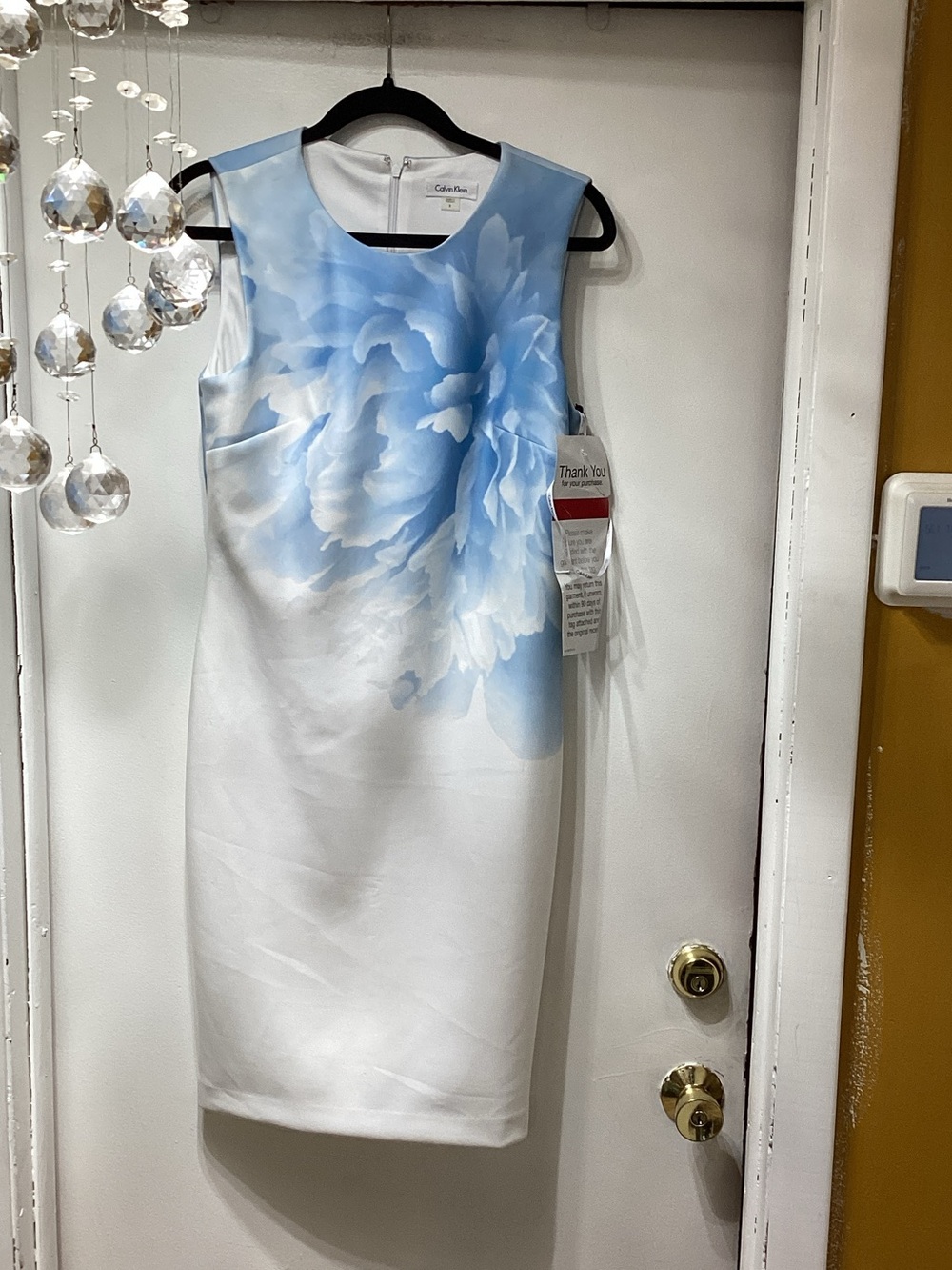 Calvin Klein White Sheath Dress with Soft Blue Floral Print